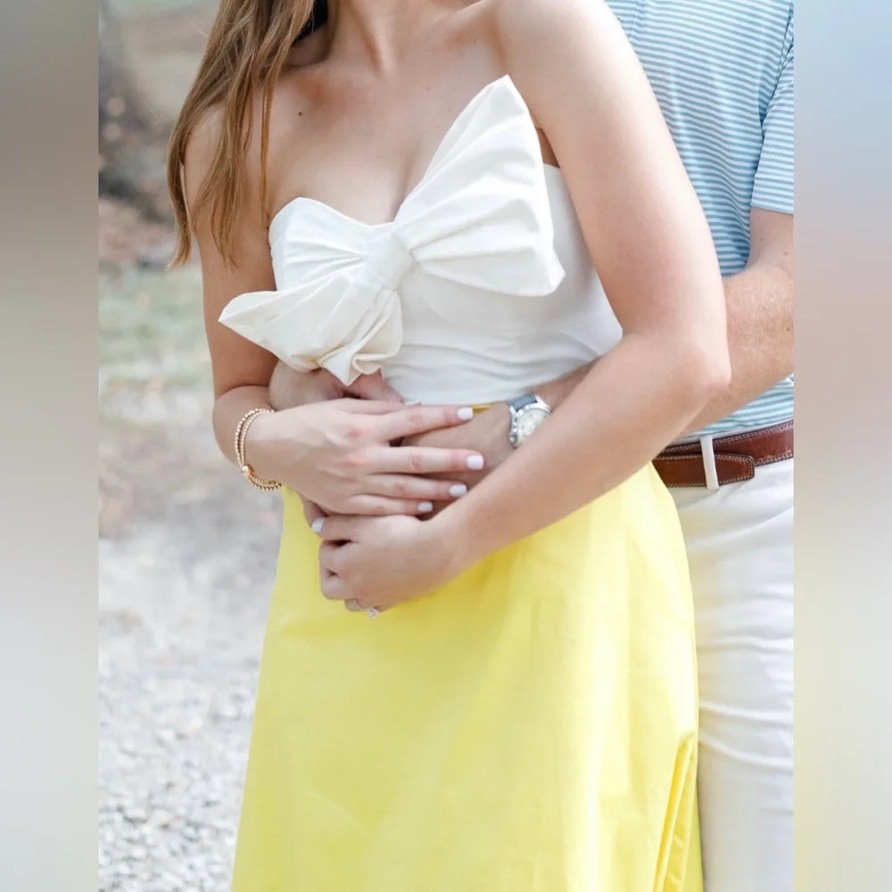 Hitch Anthropologie color block yellow and white dress with bow - Picture 6 of 7